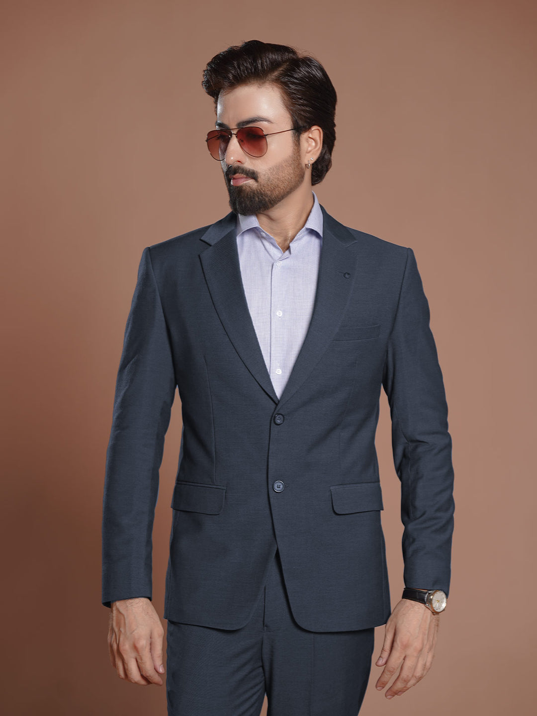 Navy Blue Self Two Piece Suit (SF-104)